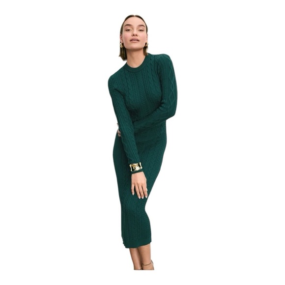 Ronny Kobo Cutout Back Midi Sweater Dress in Green Cable Knit Size XS - Picture 3 of 7